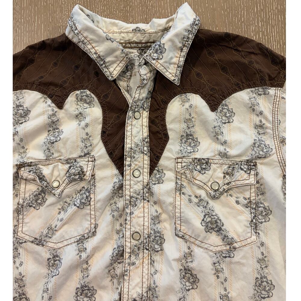 Arizona Jeans Short Sleeve Western Pearl Snap Front Shirt Large Cotton Floral